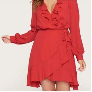 Bebe Wrap Dress Ruffle Party Dressy Holiday Long Sleeve with Ruffles Size Small